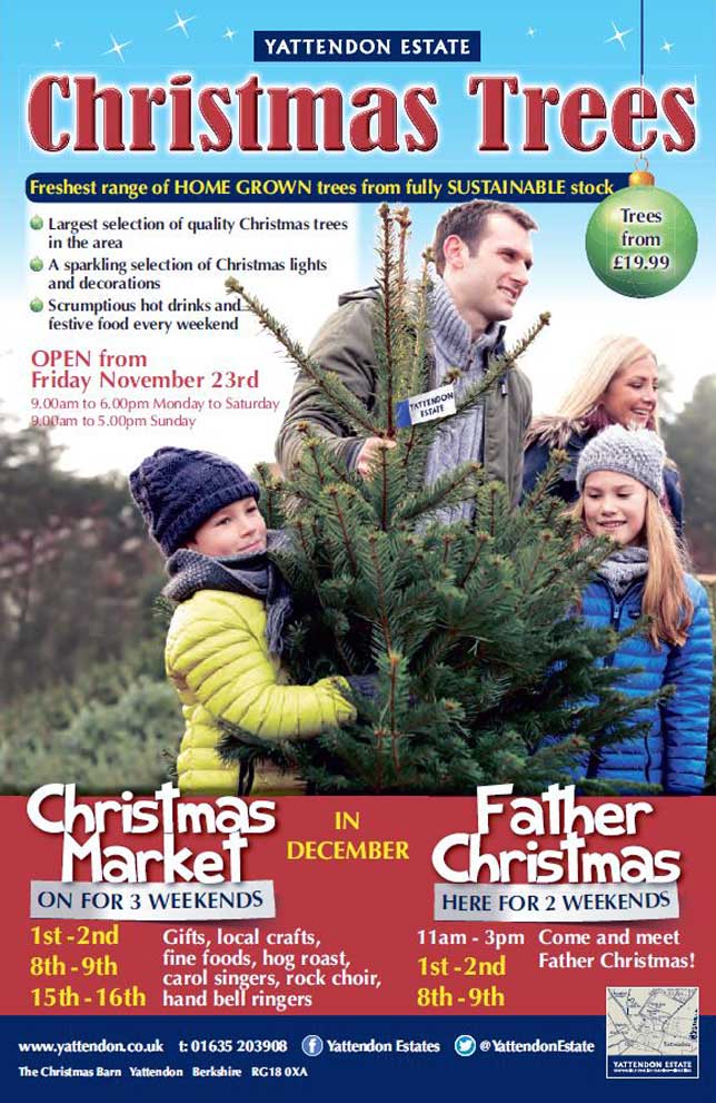 The largest range of quality Christmas trees in West Berkshire from Yattendon Estates, serving the towns of Newbury, Thatcham, and Hungerford. Easy parking plus a splendid array of Xmas decorations and foods.